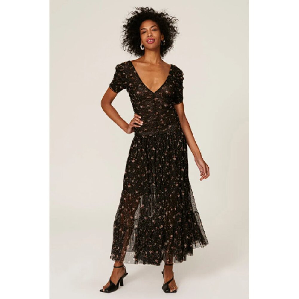 MISA LOS ANGELES Women's Rebecca Floral Mesh Dress Size M In Autumn Ditsy Mesh